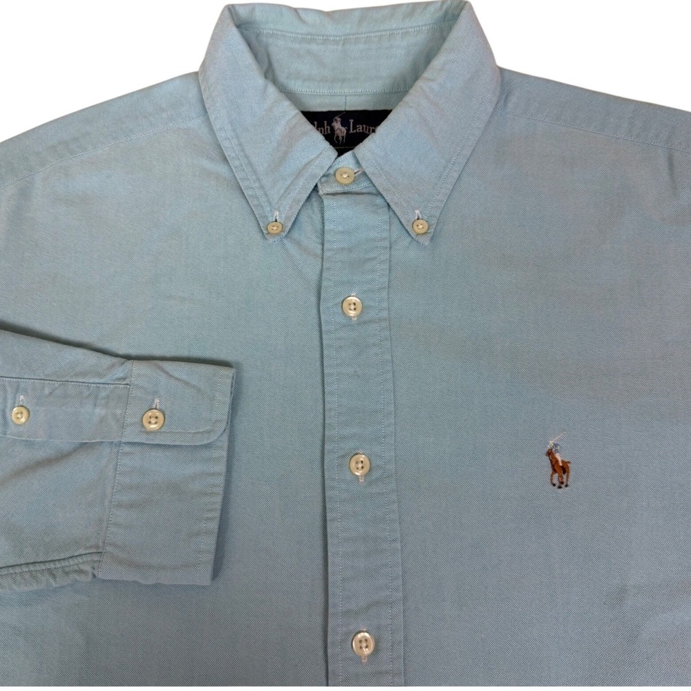 Ralph Lauren Button Down Shirt Mens 16.5-34 Light Blue Cotton Oxford Long Sleeve